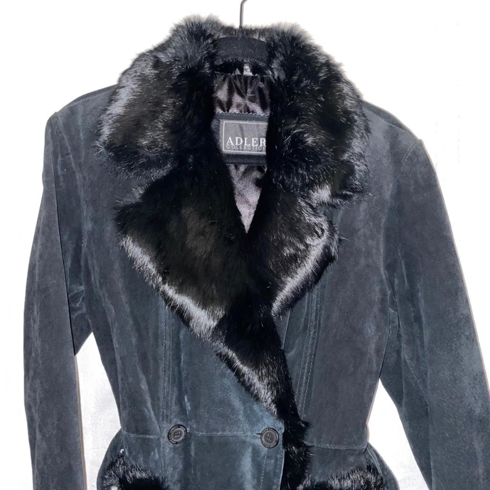 Genuine Suede Leather Faux Fur Trench Coat